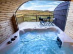 Luxurious lodge with amazing views and open fronted hot tub with LED lighting