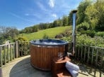Private hydro massage hot tub, wood-fired with bubble massage and led lights