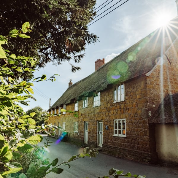 Thatched stone cottage near the sea in Dorset