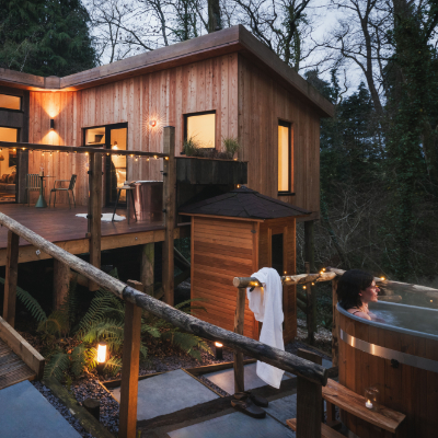 Treehouse with hot tub and sauna in Somerset